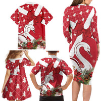 Denmark Christmas Family Matching Long Sleeve Bodycon Dress and Hawaiian Shirt Coquette Bow With Swan - Wonder Print Shop