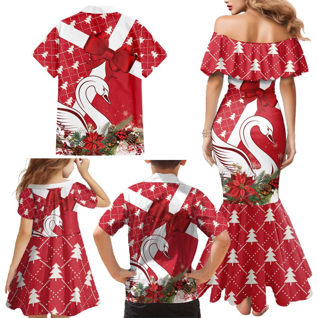 Denmark Christmas Family Matching Mermaid Dress and Hawaiian Shirt Coquette Bow With Swan - Wonder Print Shop