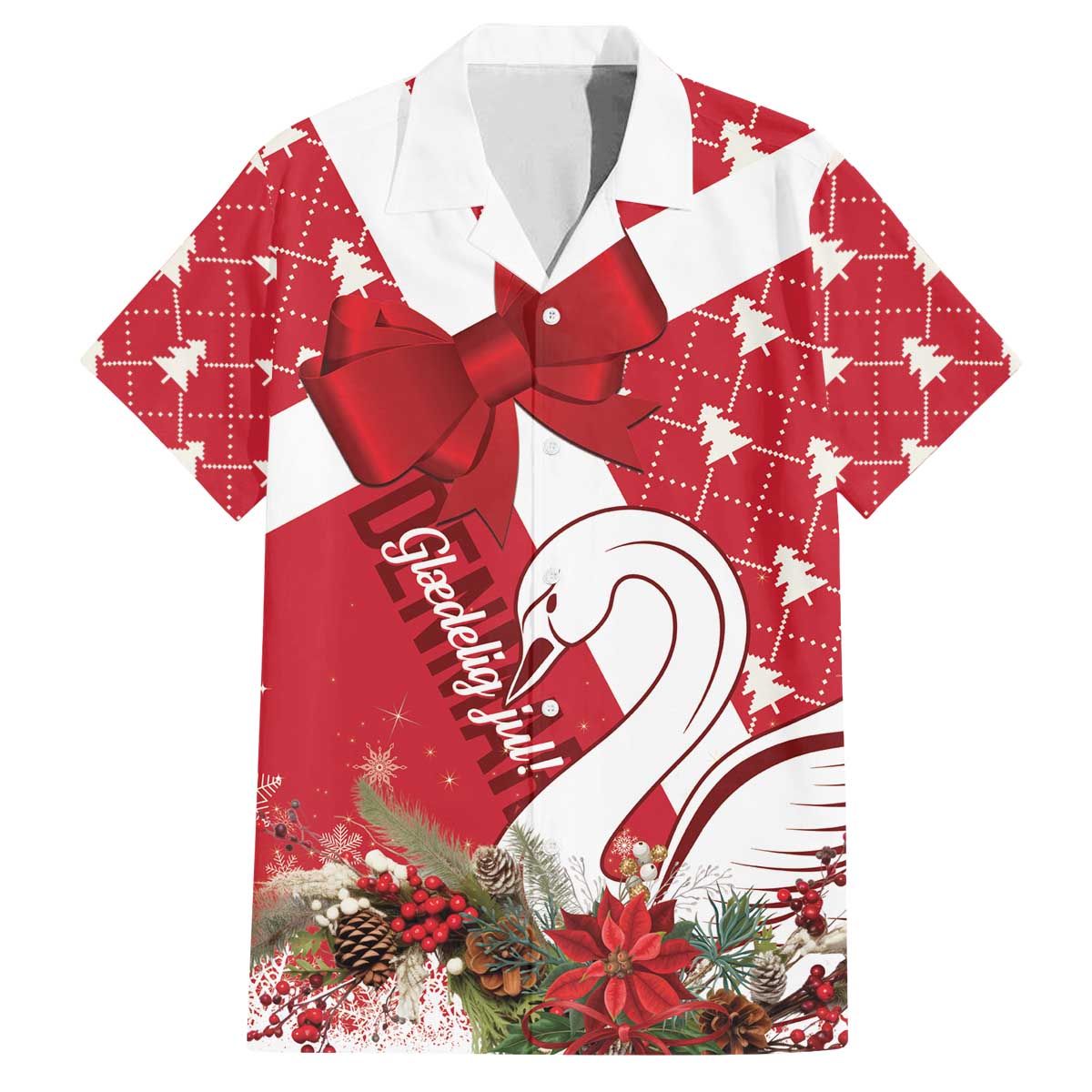 Denmark Christmas Family Matching Off The Shoulder Long Sleeve Dress and Hawaiian Shirt Coquette Bow With Swan - Wonder Print Shop