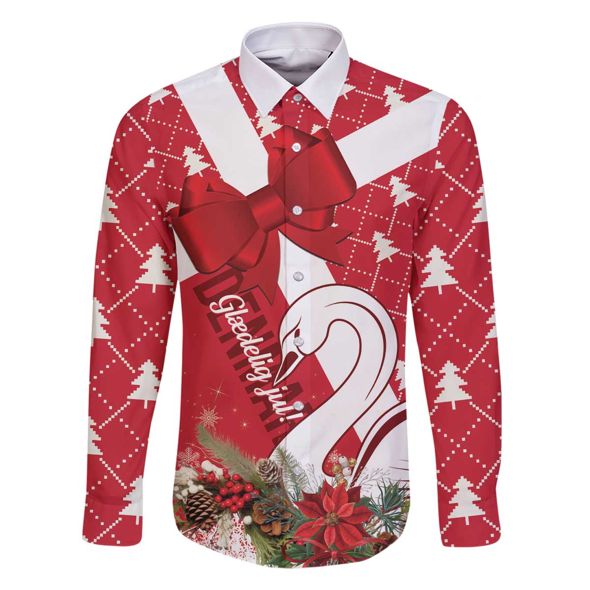Denmark Christmas Family Matching Off The Shoulder Long Sleeve Dress and Hawaiian Shirt Coquette Bow With Swan - Wonder Print Shop