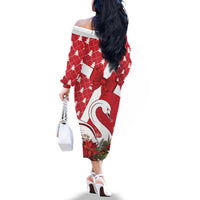 Denmark Christmas Family Matching Off The Shoulder Long Sleeve Dress and Hawaiian Shirt Coquette Bow With Swan - Wonder Print Shop