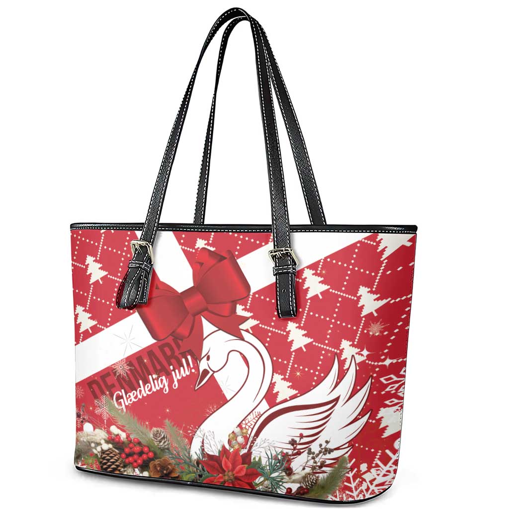 Denmark Christmas Leather Tote Bag Coquette Bow With Swan - Wonder Print Shop