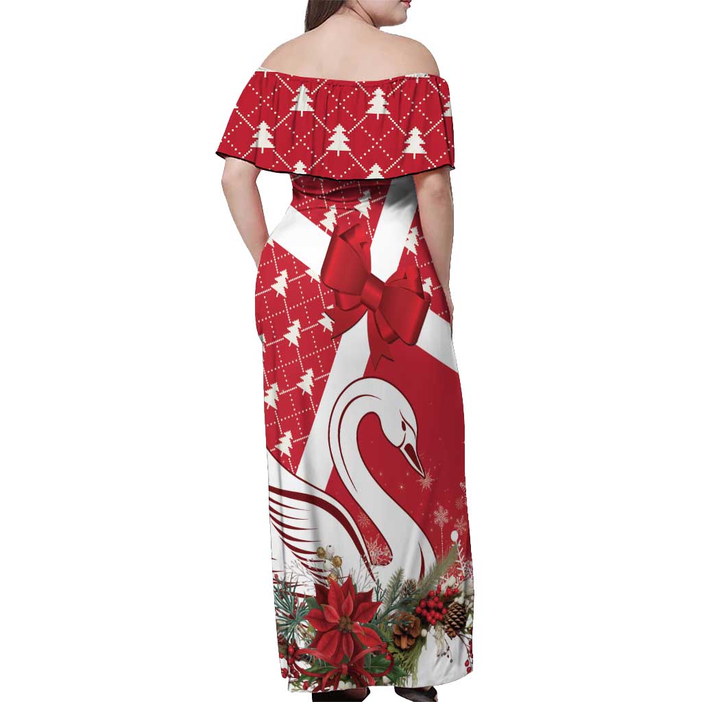 Denmark Christmas Off Shoulder Maxi Dress Coquette Bow With Swan - Wonder Print Shop
