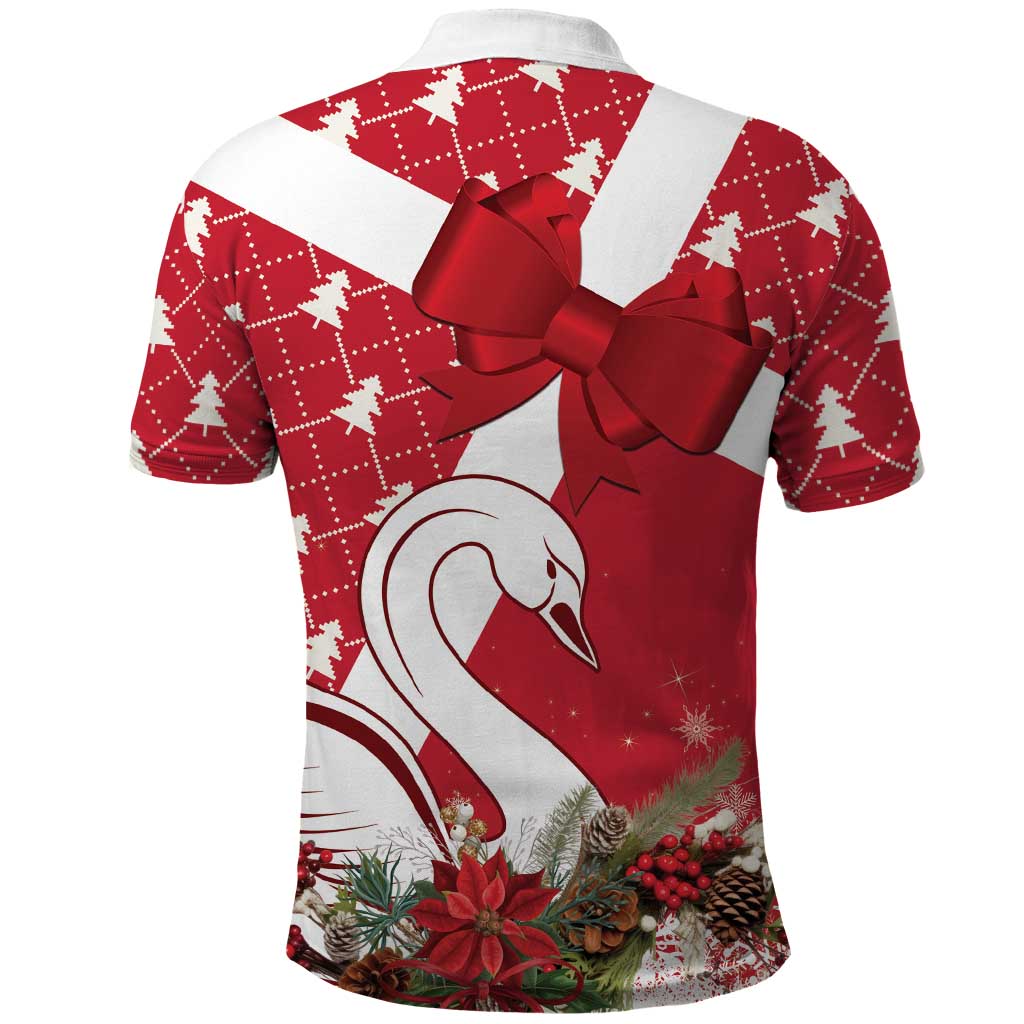 Denmark Christmas Polo Shirt Coquette Bow With Swan - Wonder Print Shop