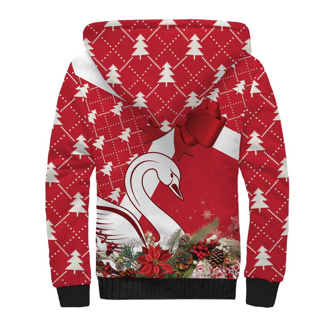 Denmark Christmas Sherpa Hoodie Coquette Bow With Swan - Wonder Print Shop