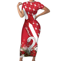 Denmark Christmas Short Sleeve Bodycon Dress Coquette Bow With Swan - Wonder Print Shop