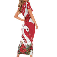 Denmark Christmas Short Sleeve Bodycon Dress Coquette Bow With Swan - Wonder Print Shop