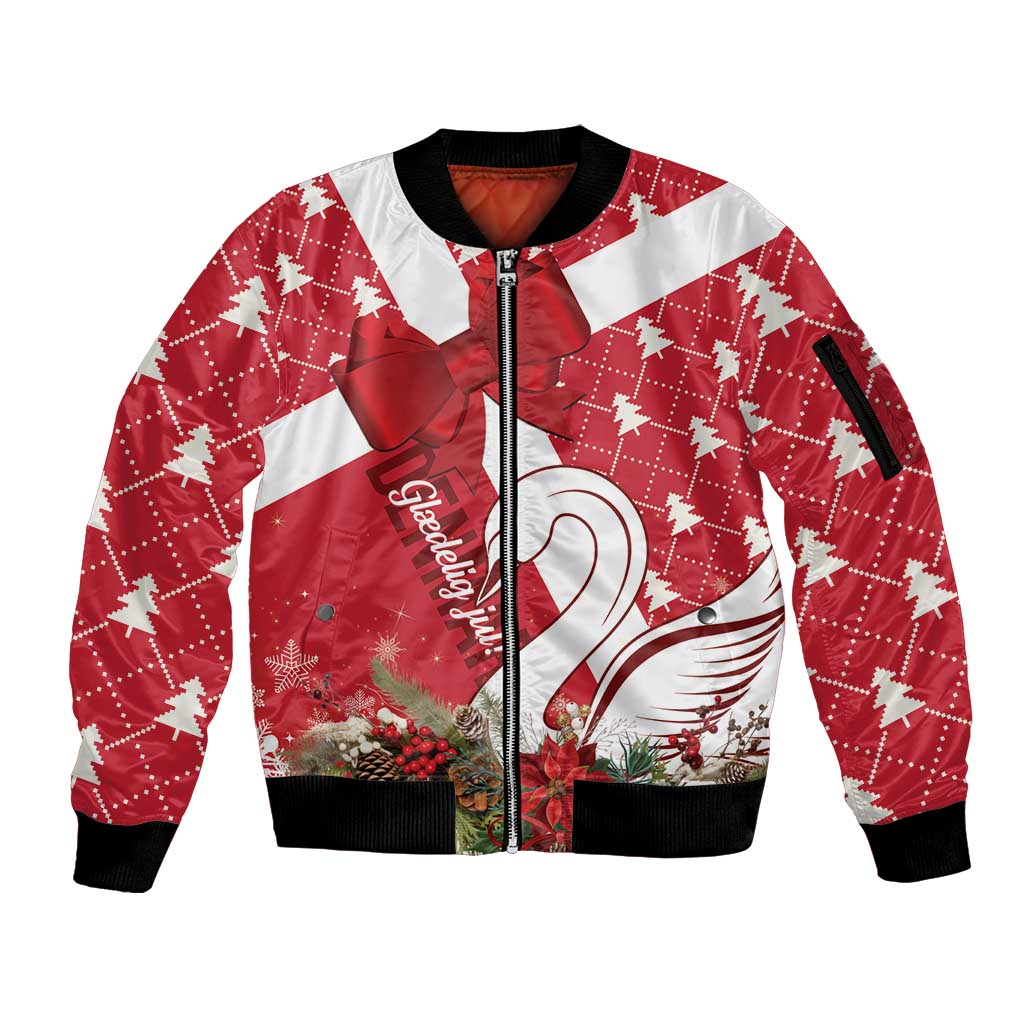Denmark Christmas Sleeve Zip Bomber Jacket Coquette Bow With Swan - Wonder Print Shop