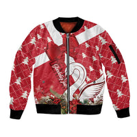 Denmark Christmas Sleeve Zip Bomber Jacket Coquette Bow With Swan - Wonder Print Shop
