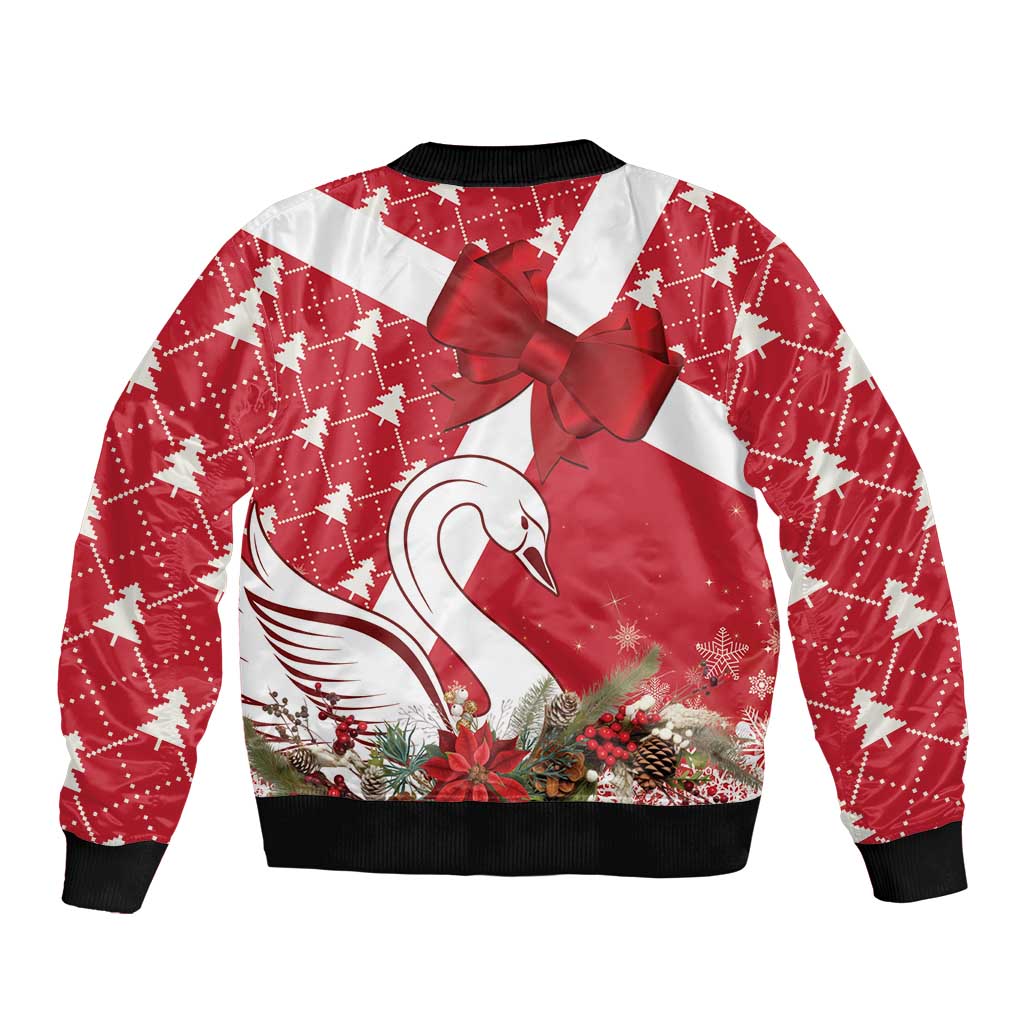 Denmark Christmas Sleeve Zip Bomber Jacket Coquette Bow With Swan - Wonder Print Shop