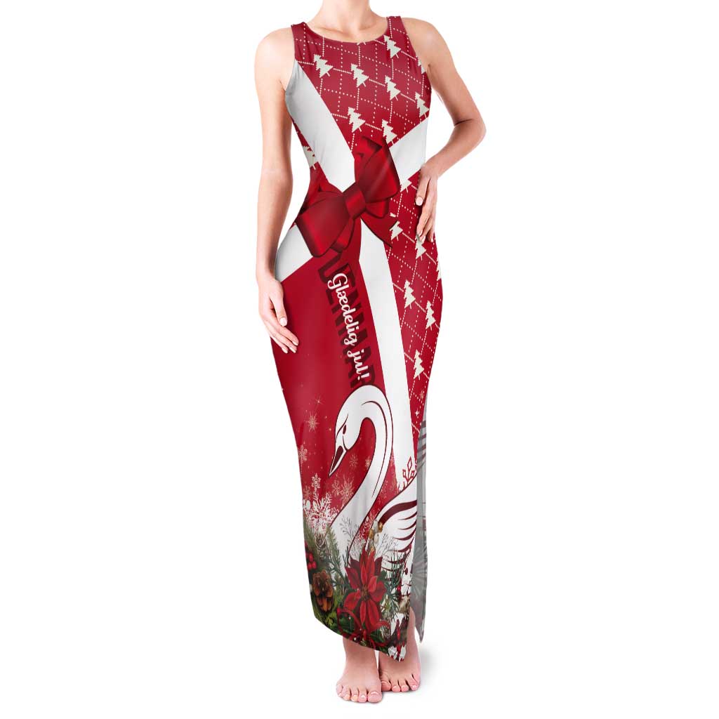 Denmark Christmas Tank Maxi Dress Coquette Bow With Swan - Wonder Print Shop