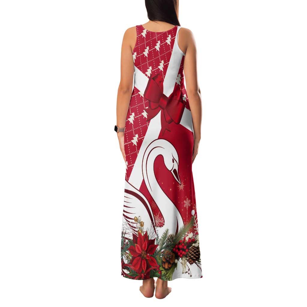 Denmark Christmas Tank Maxi Dress Coquette Bow With Swan - Wonder Print Shop