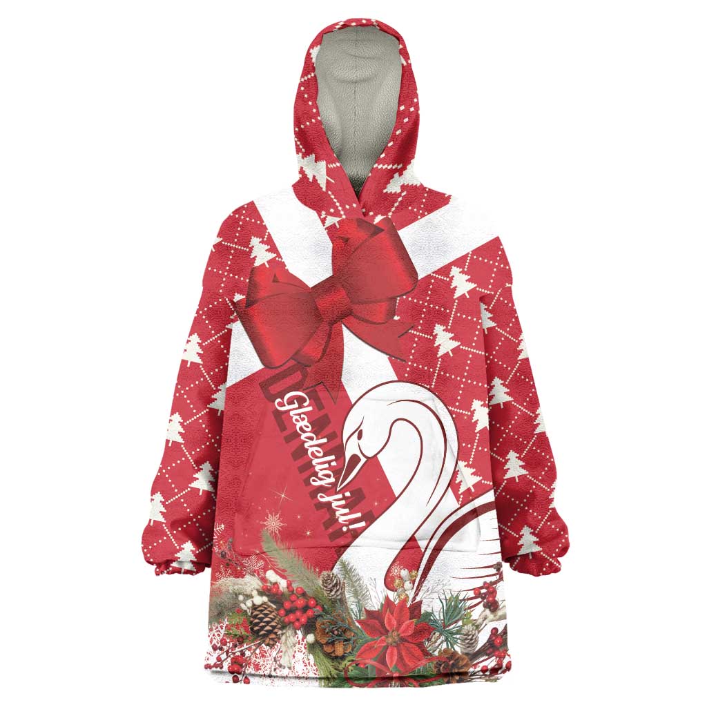 Denmark Christmas Wearable Blanket Hoodie Coquette Bow With Swan - Wonder Print Shop