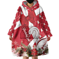 Denmark Christmas Wearable Blanket Hoodie Coquette Bow With Swan - Wonder Print Shop