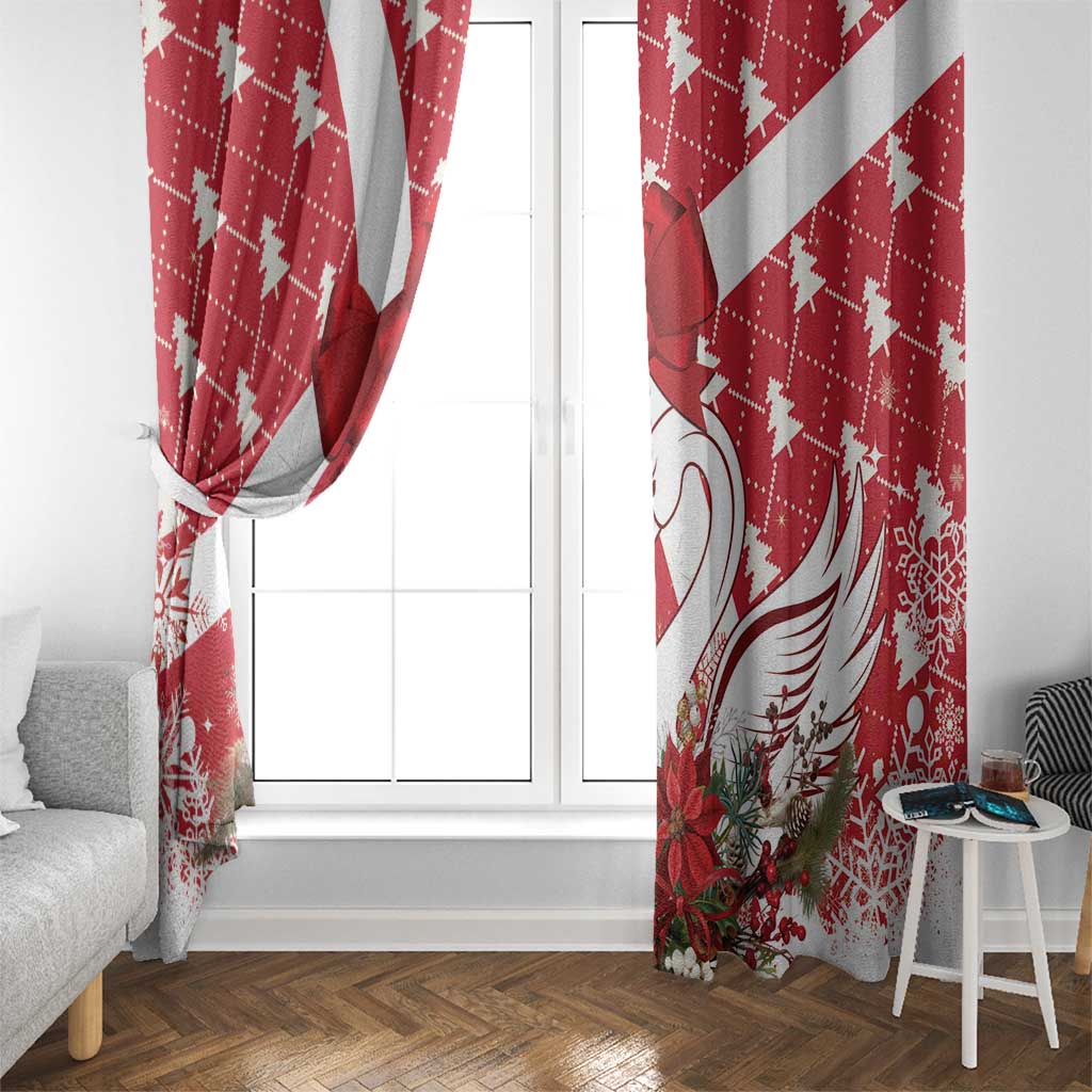 Denmark Christmas Window Curtain Coquette Bow With Swan - Wonder Print Shop