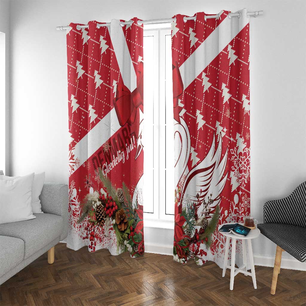 Denmark Christmas Window Curtain Coquette Bow With Swan - Wonder Print Shop