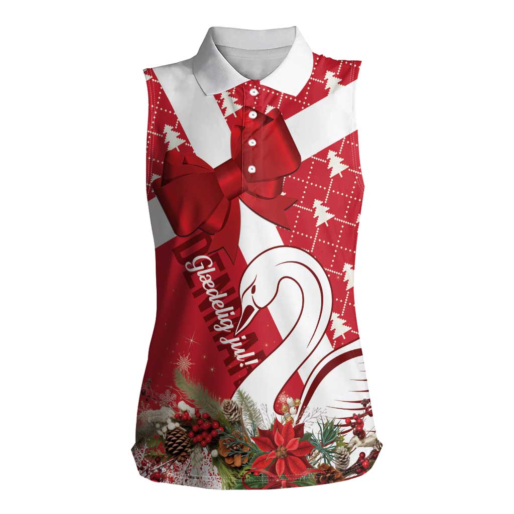 Denmark Christmas Women Sleeveless Polo Shirt Coquette Bow With Swan - Wonder Print Shop