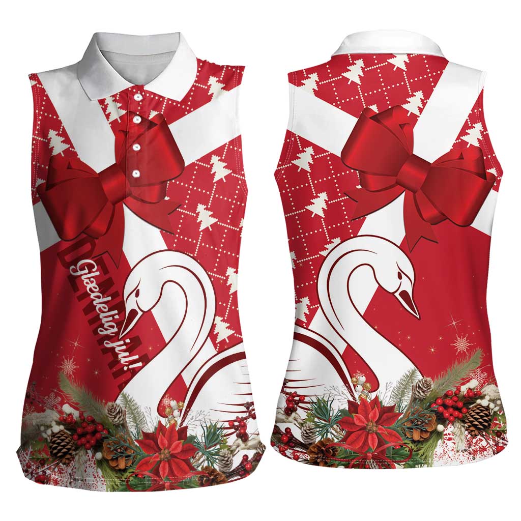 Denmark Christmas Women Sleeveless Polo Shirt Coquette Bow With Swan - Wonder Print Shop
