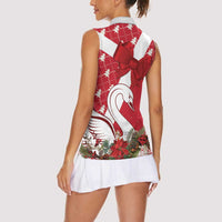 Denmark Christmas Women Sleeveless Polo Shirt Coquette Bow With Swan - Wonder Print Shop