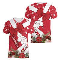 Denmark Christmas Women V-Neck T-Shirt Coquette Bow With Swan - Wonder Print Shop