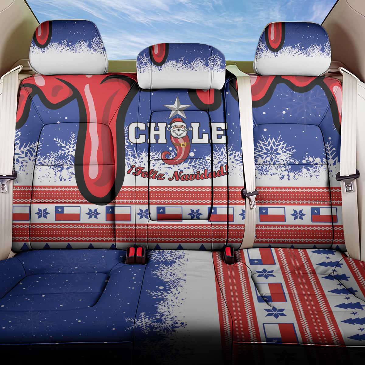 Feliz Navidad Chile Santa Claus Back Car Seat Cover Chilli Christmas - Wonder Print Shop