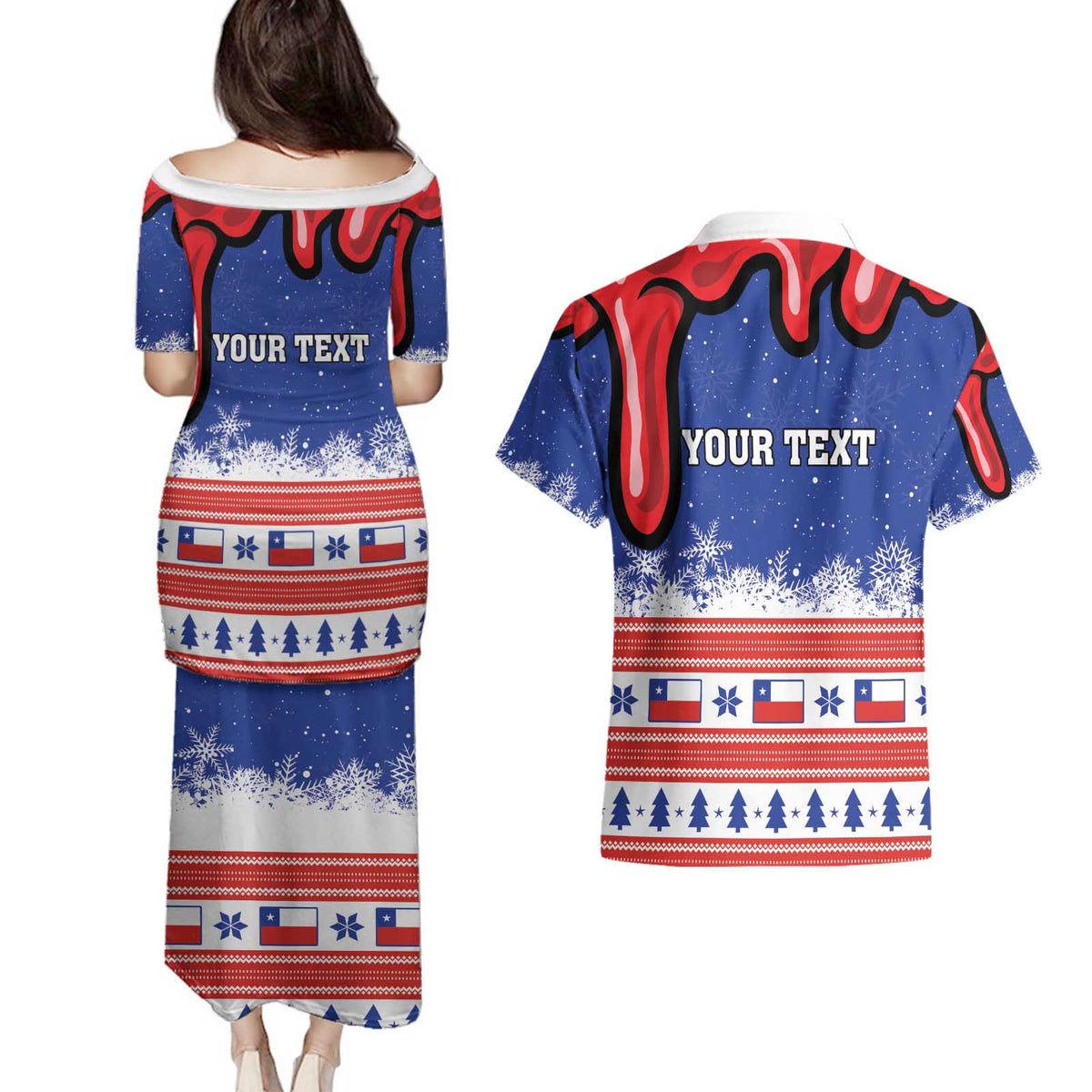 Personalized Feliz Navidad Chile Santa Claus Couples Matching Puletasi and Hawaiian Shirt Chilli Christmas - Wonder Print Shop