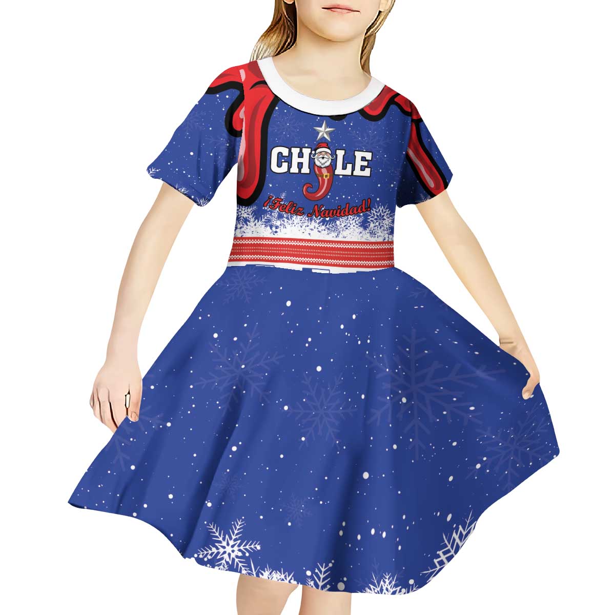 Personalized Feliz Navidad Chile Santa Claus Kid Short Sleeve Dress Chilli Christmas - Wonder Print Shop
