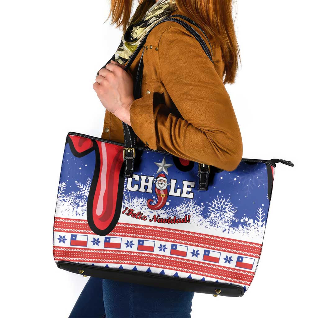 Feliz Navidad Chile Santa Claus Leather Tote Bag Chilli Christmas - Wonder Print Shop