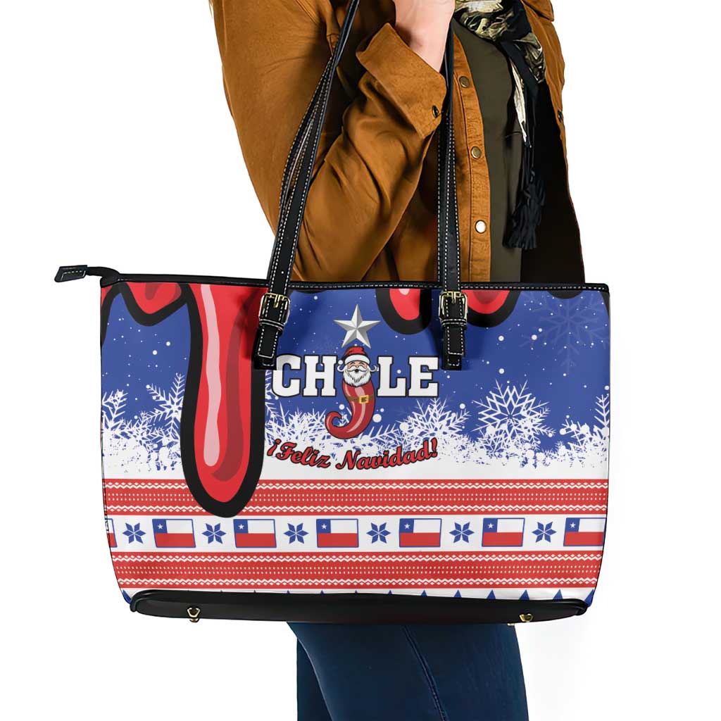 Feliz Navidad Chile Santa Claus Leather Tote Bag Chilli Christmas - Wonder Print Shop