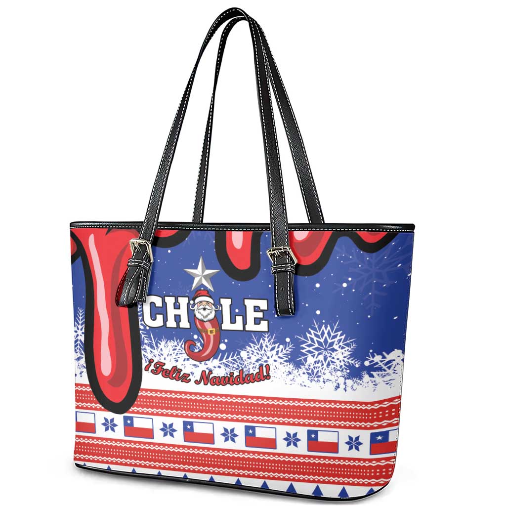 Feliz Navidad Chile Santa Claus Leather Tote Bag Chilli Christmas - Wonder Print Shop