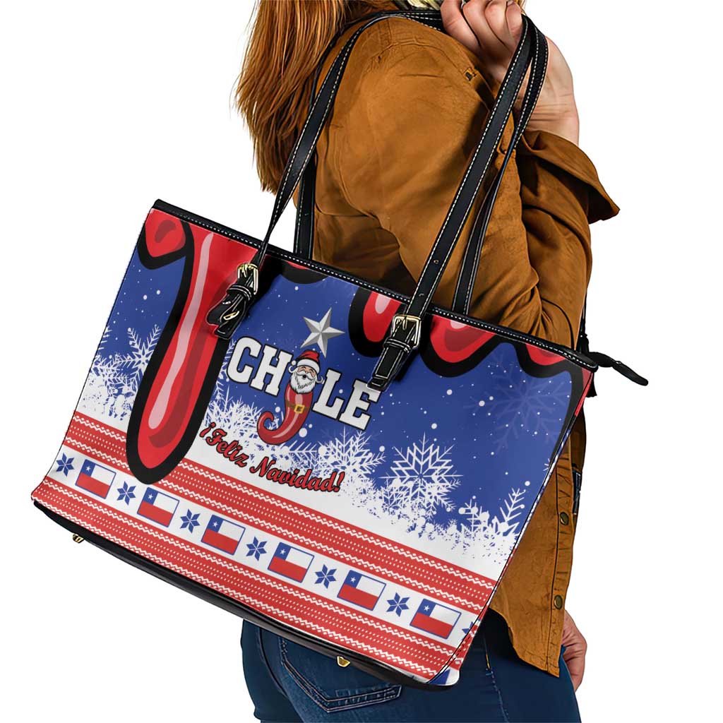 Feliz Navidad Chile Santa Claus Leather Tote Bag Chilli Christmas - Wonder Print Shop