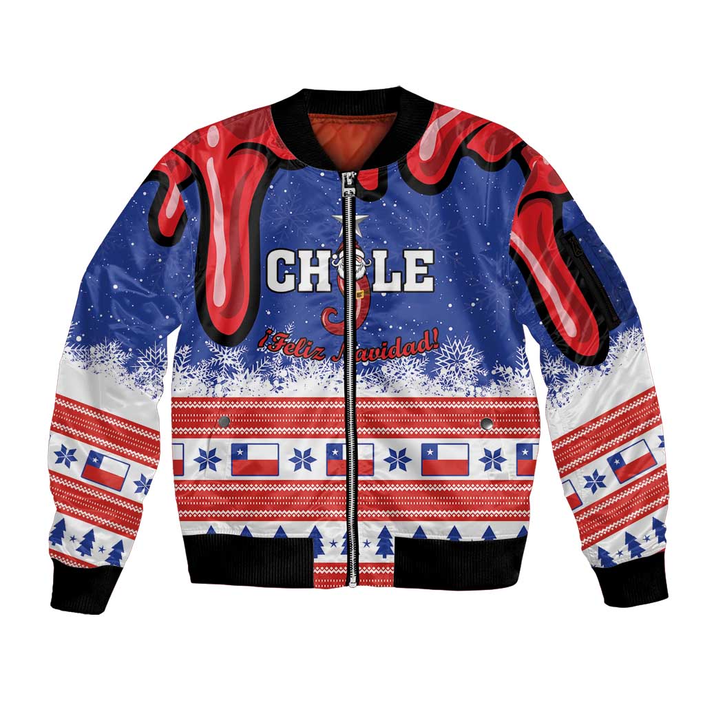 Personalized Feliz Navidad Chile Santa Claus Sleeve Zip Bomber Jacket Chilli Christmas - Wonder Print Shop