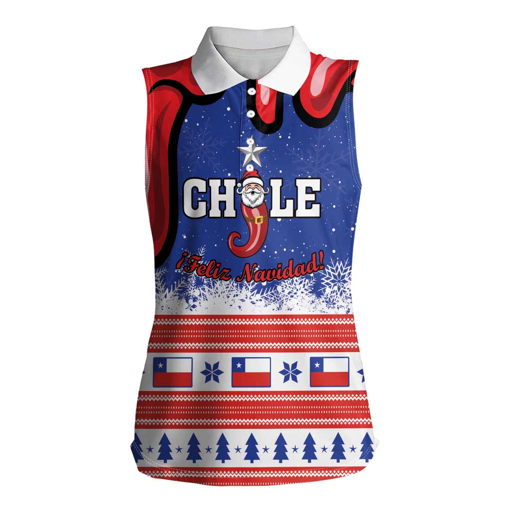 Personalized Feliz Navidad Chile Santa Claus Women Sleeveless Polo Shirt Chilli Christmas - Wonder Print Shop
