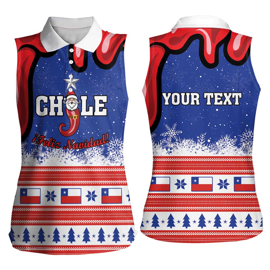 Personalized Feliz Navidad Chile Santa Claus Women Sleeveless Polo Shirt Chilli Christmas - Wonder Print Shop