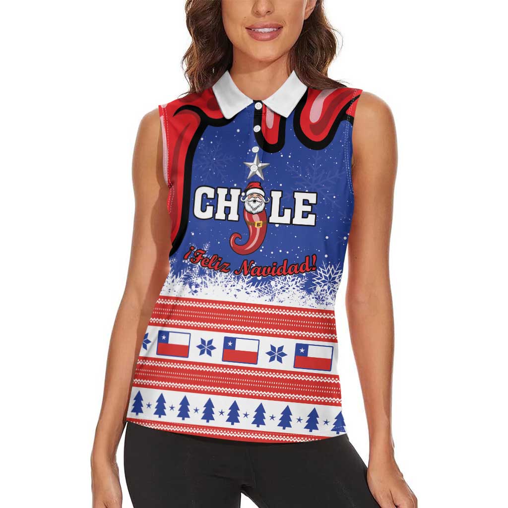 Personalized Feliz Navidad Chile Santa Claus Women Sleeveless Polo Shirt Chilli Christmas - Wonder Print Shop