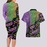 Mardi Gras Couples Matching Long Sleeve Bodycon Dress and Hawaiian Shirt Colorful Style - Wonder Print Shop