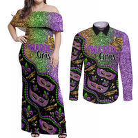 Mardi Gras Couples Matching Off Shoulder Maxi Dress and Long Sleeve Button Shirt Colorful Style - Wonder Print Shop