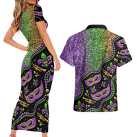 Mardi Gras Couples Matching Short Sleeve Bodycon Dress and Hawaiian Shirt Colorful Style - Wonder Print Shop