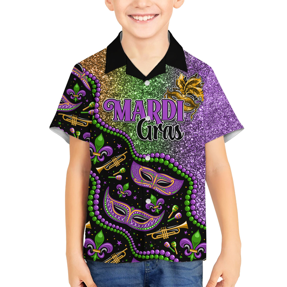 Mardi Gras Family Matching Long Sleeve Bodycon Dress and Hawaiian Shirt Colorful Style - Wonder Print Shop