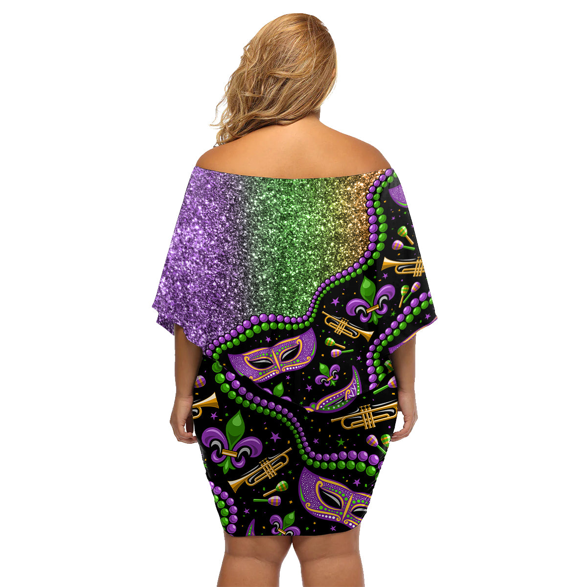 Mardi Gras Family Matching Off Shoulder Short Dress and Hawaiian Shirt Colorful Style - Wonder Print Shop
