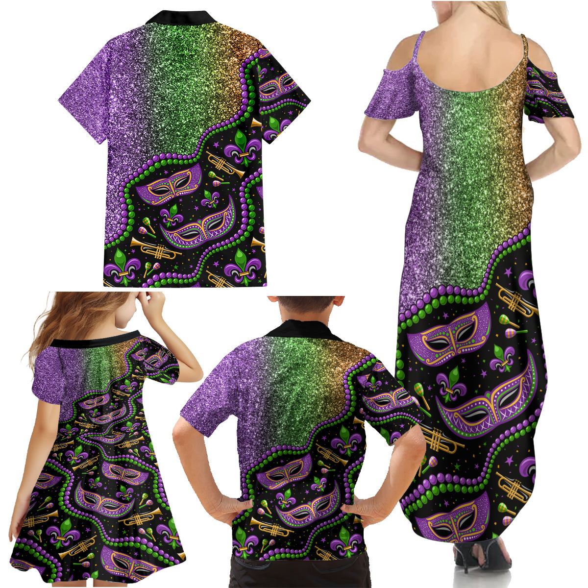 Mardi Gras Family Matching Summer Maxi Dress and Hawaiian Shirt Colorful Style - Wonder Print Shop