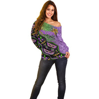 Mardi Gras Off Shoulder Sweater Colorful Style - Wonder Print Shop