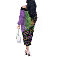 Mardi Gras Off The Shoulder Long Sleeve Dress Colorful Style - Wonder Print Shop