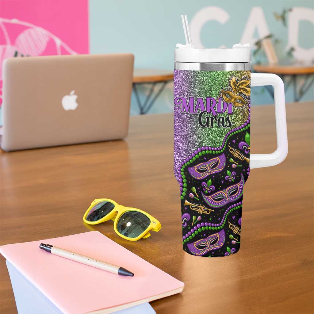 Mardi Gras Tumbler With Handle Colorful Style - Wonder Print Shop