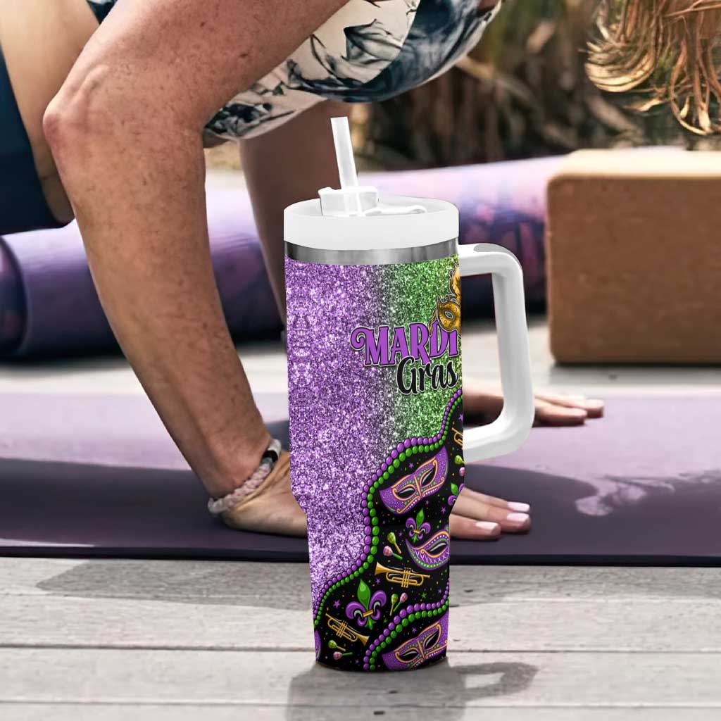 Mardi Gras Tumbler With Handle Colorful Style - Wonder Print Shop