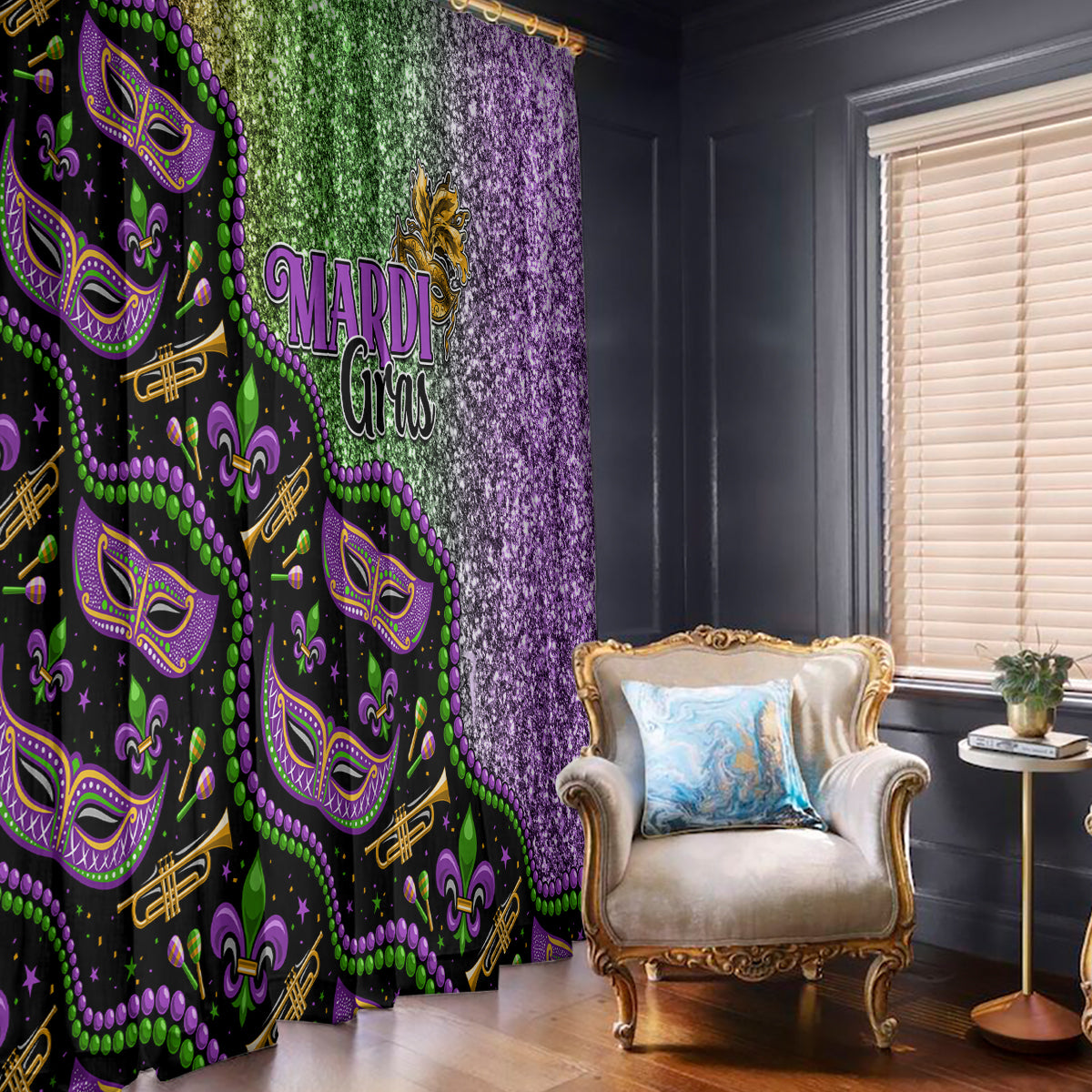 Mardi Gras Window Curtain Colorful Style - Wonder Print Shop