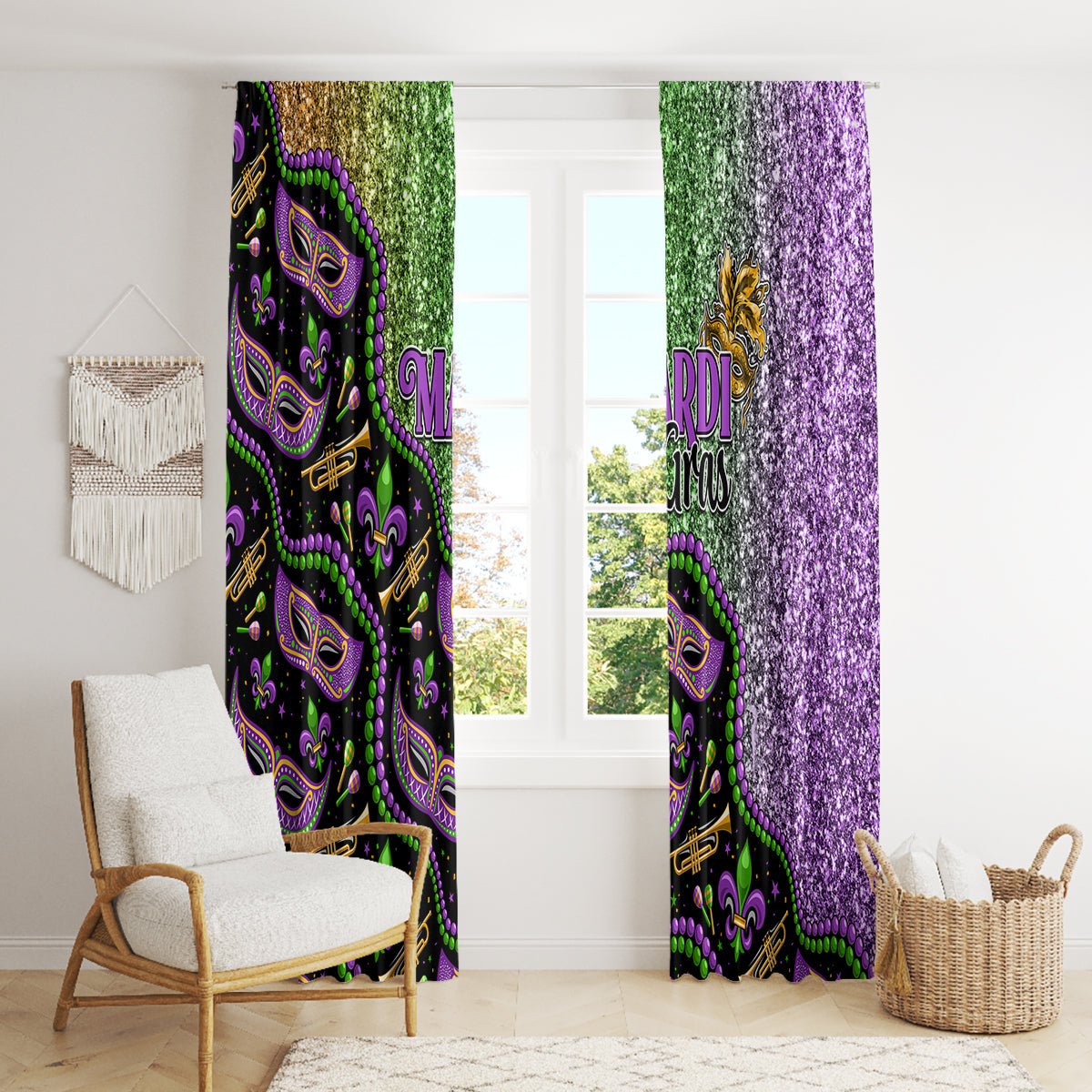 Mardi Gras Window Curtain Colorful Style - Wonder Print Shop