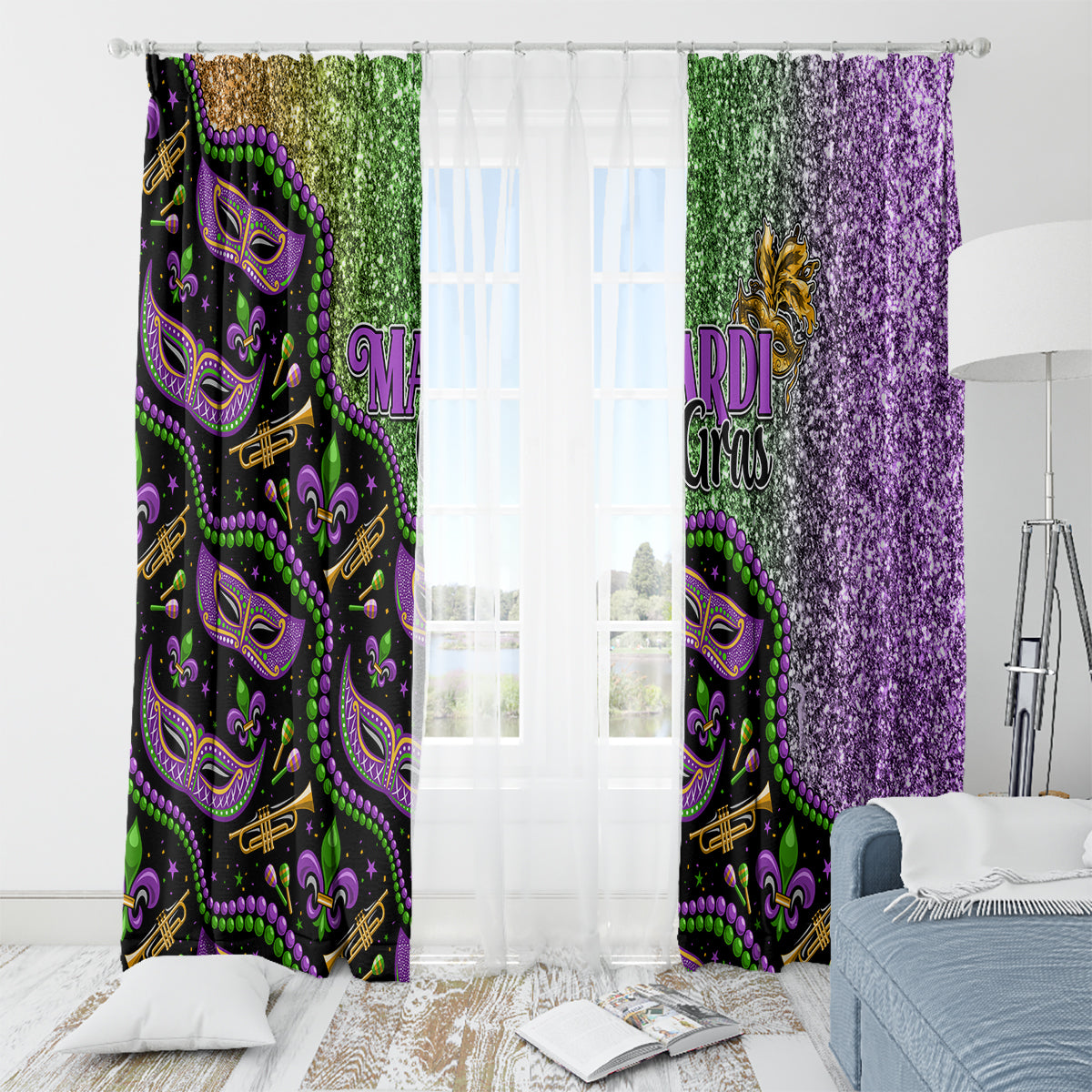 Mardi Gras Window Curtain Colorful Style - Wonder Print Shop