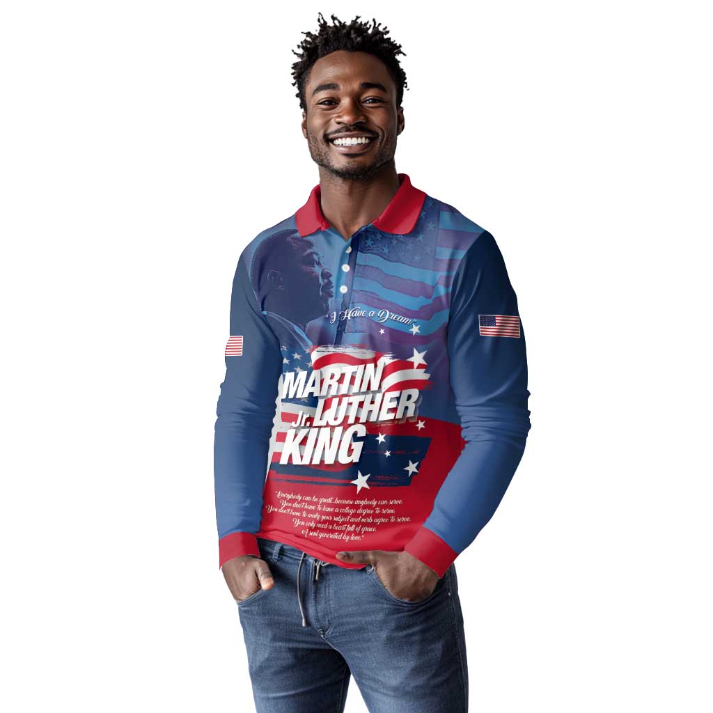 Martin Luther King MLK Long Sleeve Polo Shirt I Have A Dream - Wonder Print Shop
