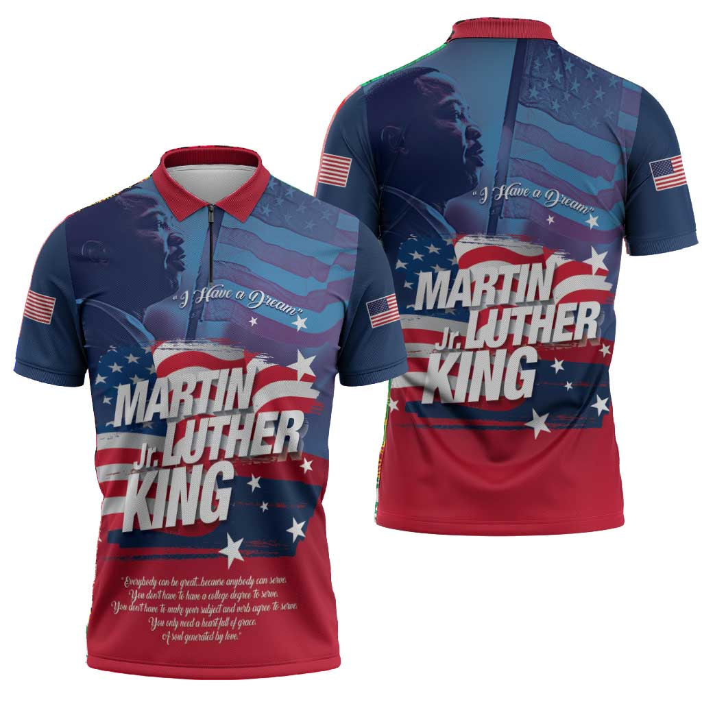 Martin Luther King MLK Zipper Polo Shirt I Have A Dream - Wonder Print Shop
